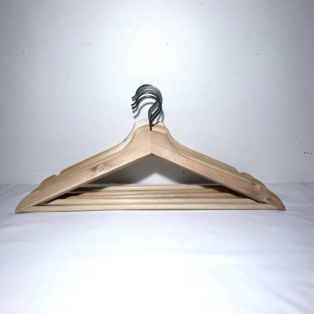 Natural Maple Wood Hangers 5 Pack Closet Clothing Storage Organizer